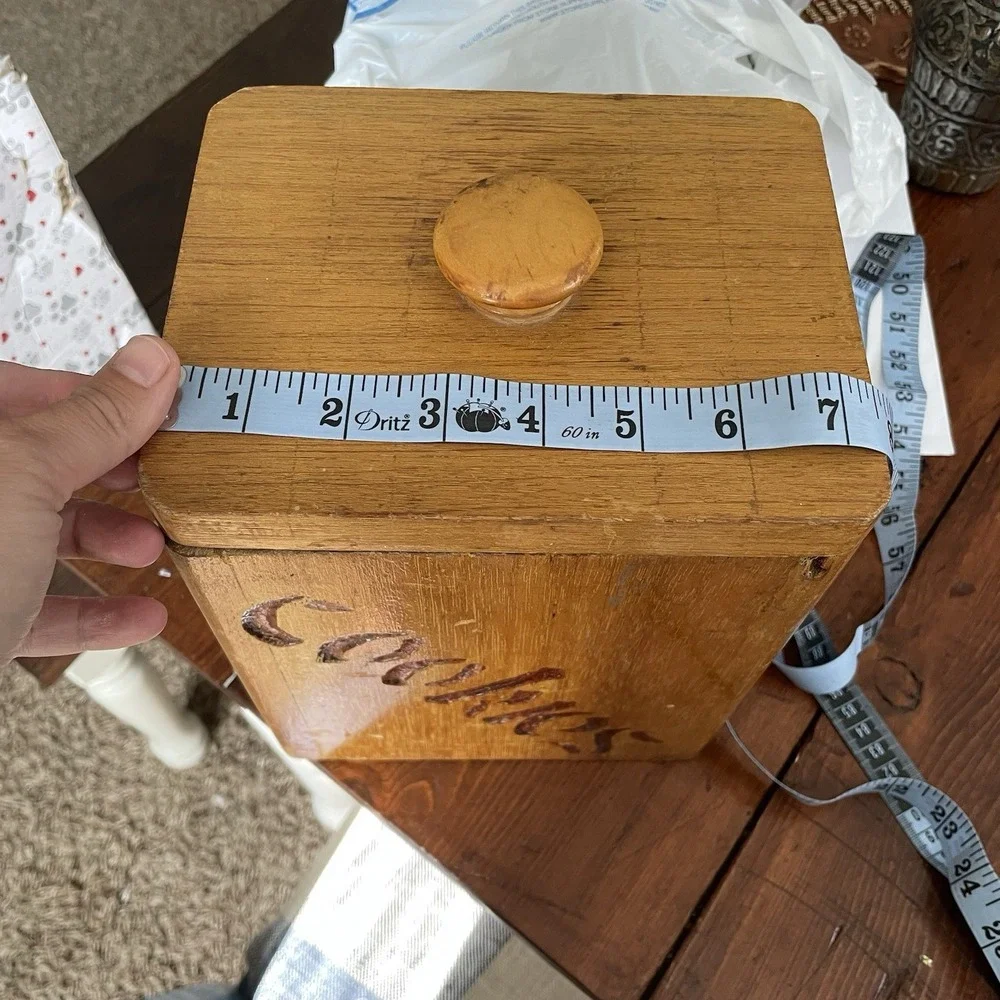 Vintage Wood Cookie Rectangle Canister with Lid Made In USA 9